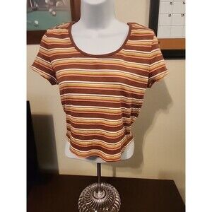 Women's SO Brown Striped T-Shirt Size L